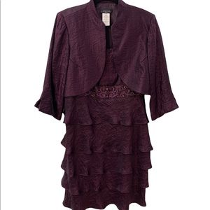 R&M Richards Womens Sheath Dress Maroon 2 Piece Tiered Embellished Plus 18W